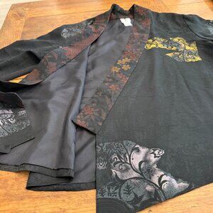 YASUKO 100% vintage kimona silk WRAP FRONT LONK SLEEVE TOP